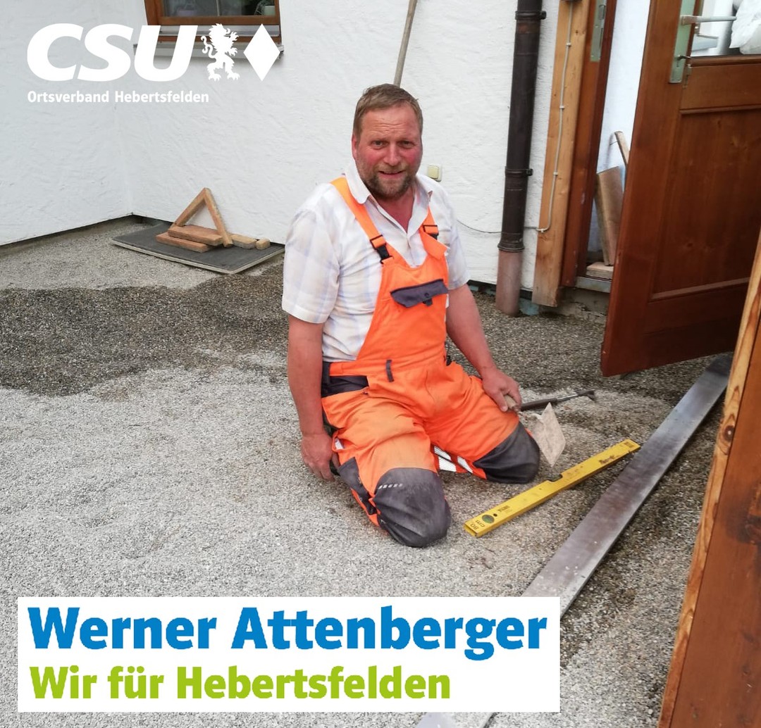 Werner Attenberger, Linden
56 Jahre, Bauhofleiter, verheiratet, 2 Kinder 
Spartenleiter Stockschützen des SV Hebertsfelden, 
Mitglied bei der Freiwilligen Feuerwehr Hebertsfelden und CSU Hebertsfelden
Hobbys: Stockschießen, Garten, Radfahren, Wandern

#wirfürhebertsfelden
#PolitikZumAnfassen #csu #hebertsfelden #näherammenschen