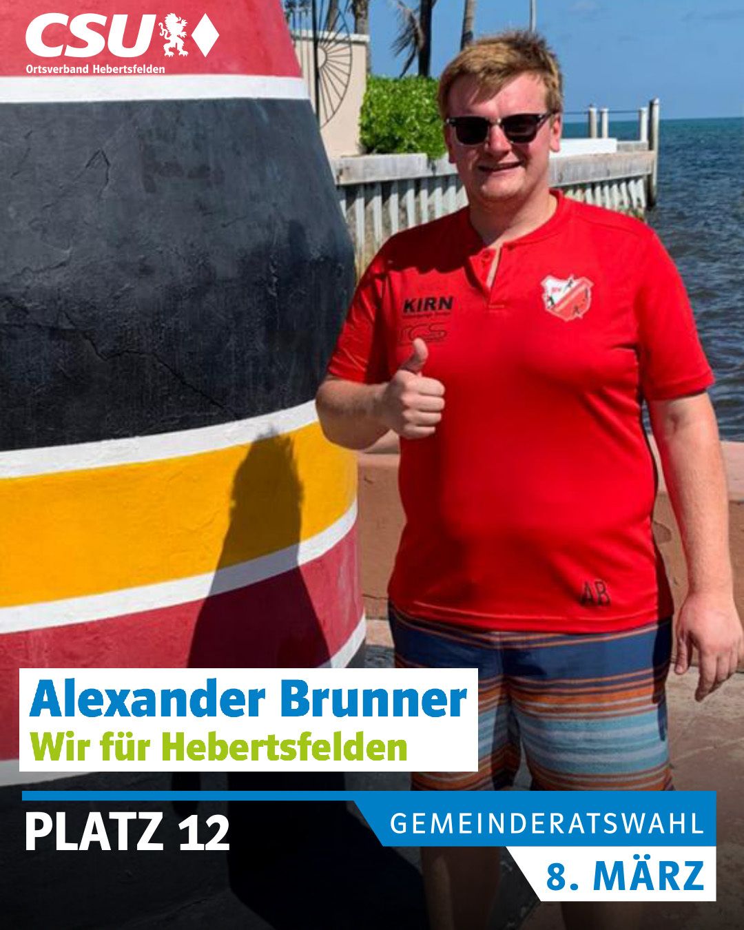 Alexander Brunner, Hebertsfelden
28 Jahre, Staatlich geprüfter Elektrotechniker, ledig 
3. Vorstand SV Hebertsfelden, aktives Mitglied Freiwillige Feuerwehr Hebertsfelden 
Hobbys: Fußball, Wandern, Radfahren

#wirfürhebertsfelden
#PolitikZumAnfassen #csu #hebertsfelden #näherammenschen