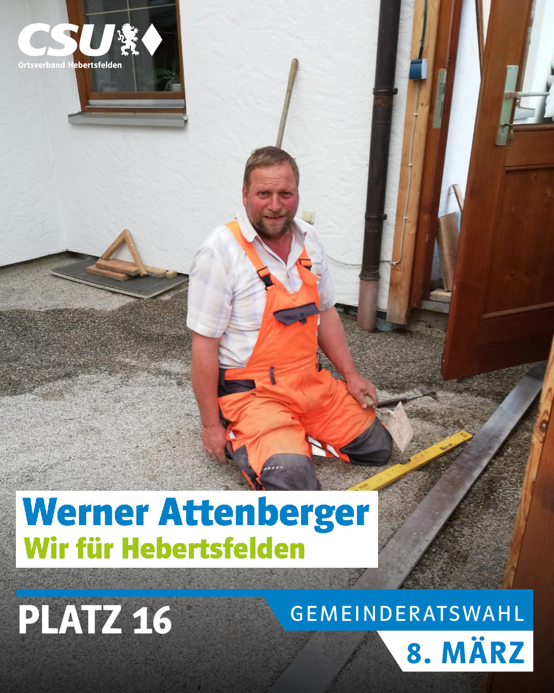 Werner Attenberger, Linden
56 Jahre, Bauhofleiter, verheiratet, 2 Kinder 
Spartenleiter Stockschützen des SV Hebertsfelden, 
Mitglied bei der Freiwilligen Feuerwehr Hebertsfelden und CSU Hebertsfelden
Hobbys: Stockschießen, Garten, Radfahren, Wandern

#wirfürhebertsfelden
#PolitikZumAnfassen #csu #hebertsfelden #näherammenschen