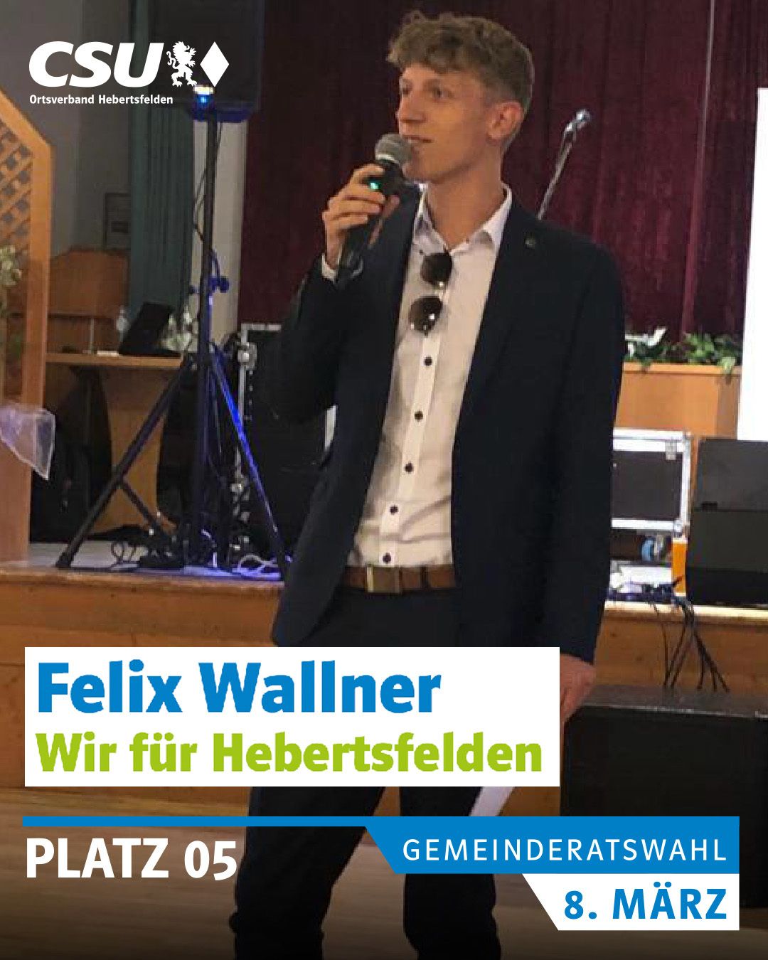 Felix Wallner, Hebertsfelden
22 Jahre, Student 
1. Vorstand in der KLJB Hebertsfelden, 
Vorstandschaft Freiwillige Feuerwehr Hebertsfelden
Hobbys: Skifahren und Joggen gehen

#wirfürhebertsfelden
#PolitikZumAnfassen #csu #hebertsfelden #näherammenschen