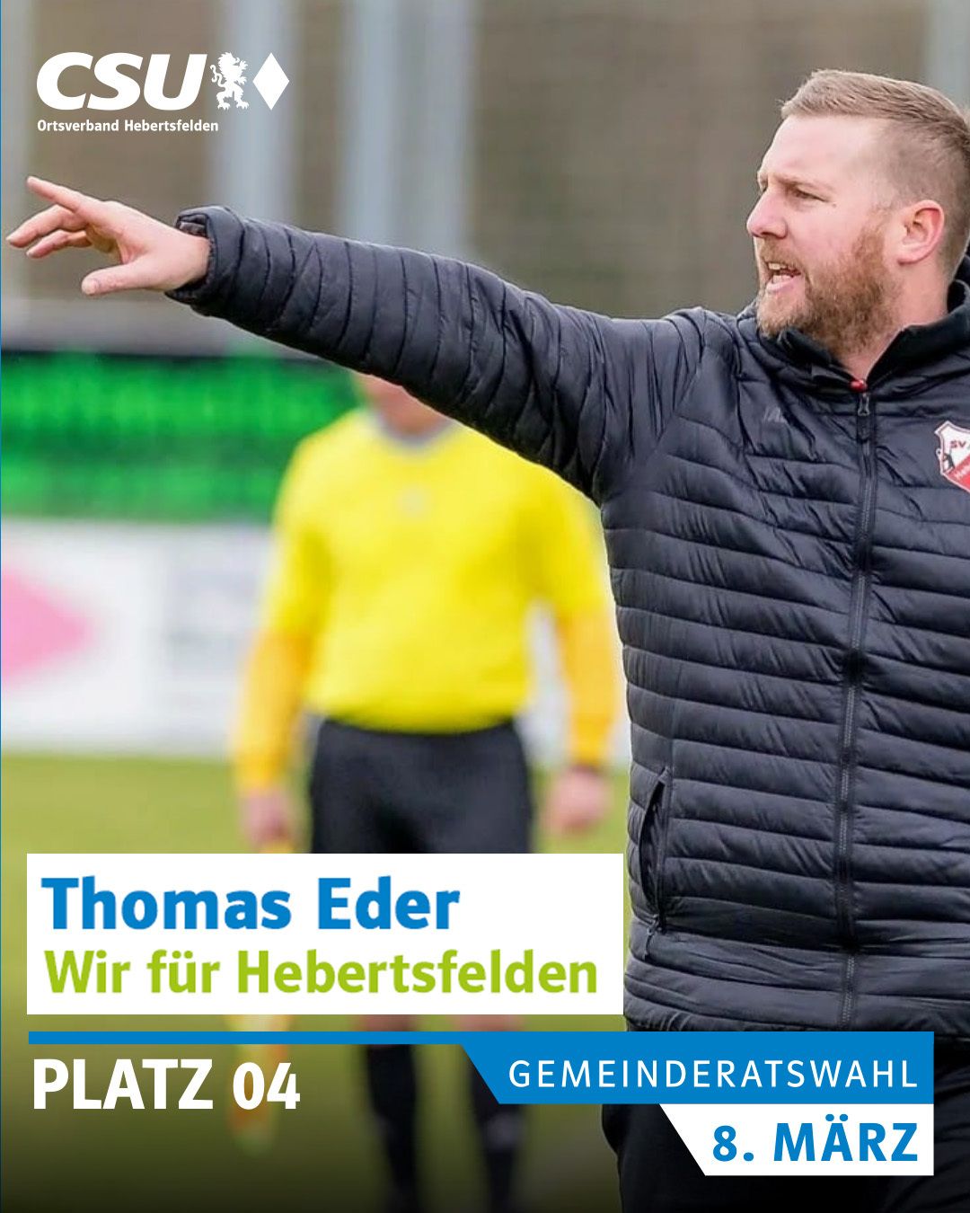 Thomas Eder, Linden
38 Jahre, Teamleiter, verheiratet, 3 Kinder
Mitglied im SV Hebertsfelden, Trachtenverein Lindenthaler, 
Vorstand FC Bayern Fanclub Hebertsfelden/Linden
Hobbys: Ausflüge mit der Familie, Fußball, Tennis, Reisen

#wirfürhebertsfelden
#PolitikZumAnfassen #csu #hebertsfelden #näherammenschen